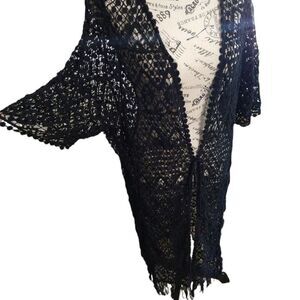 Blvd Crotchet FRINGED Cardigan Black Long Boho Cottage Core Feminine Y2k
